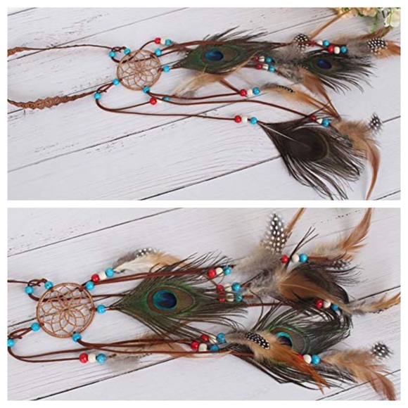 Brown Boho Peacock Dream Catcher Feather Pattern Print Throw Blanket